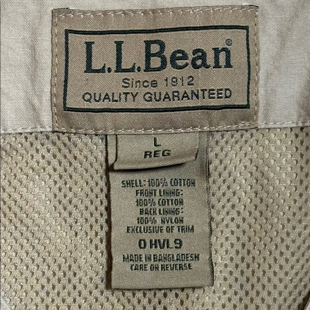 LL Bean Tan Fishing Utility Vest SZ Large